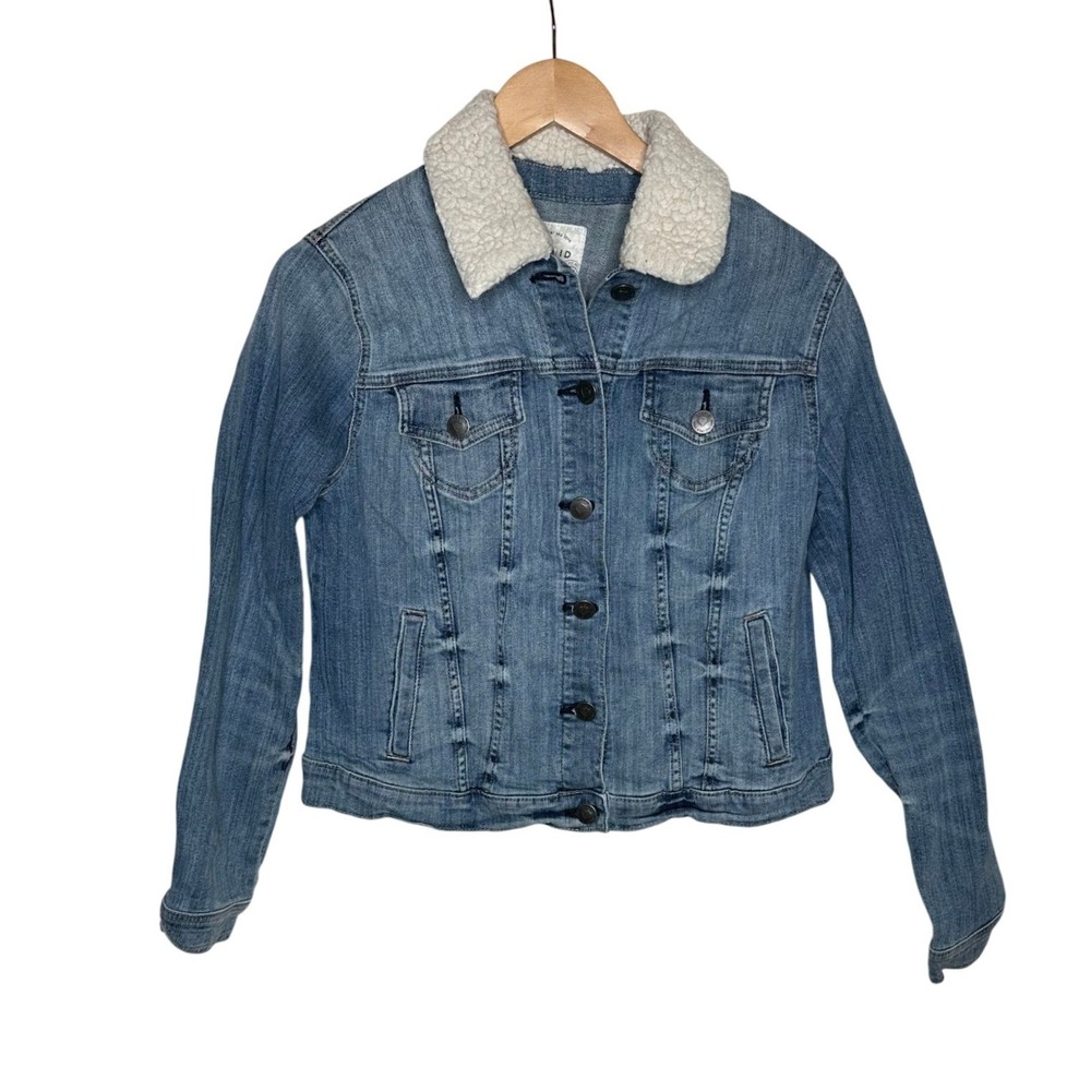 Torrid Plaid Lined Denim Jacket with Sherpa Collar Size 00 (US L)  Womens Blue